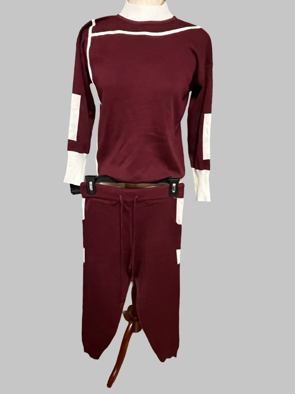 NWOT Women’s Burgundy & White Knit Jumpsuit